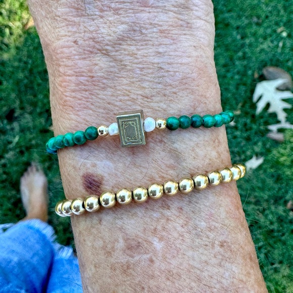 Mahjong bracelet- 3 mm malachite beads mahjong tile bead, 14k gf beads & pearls - Picture 4 of 7